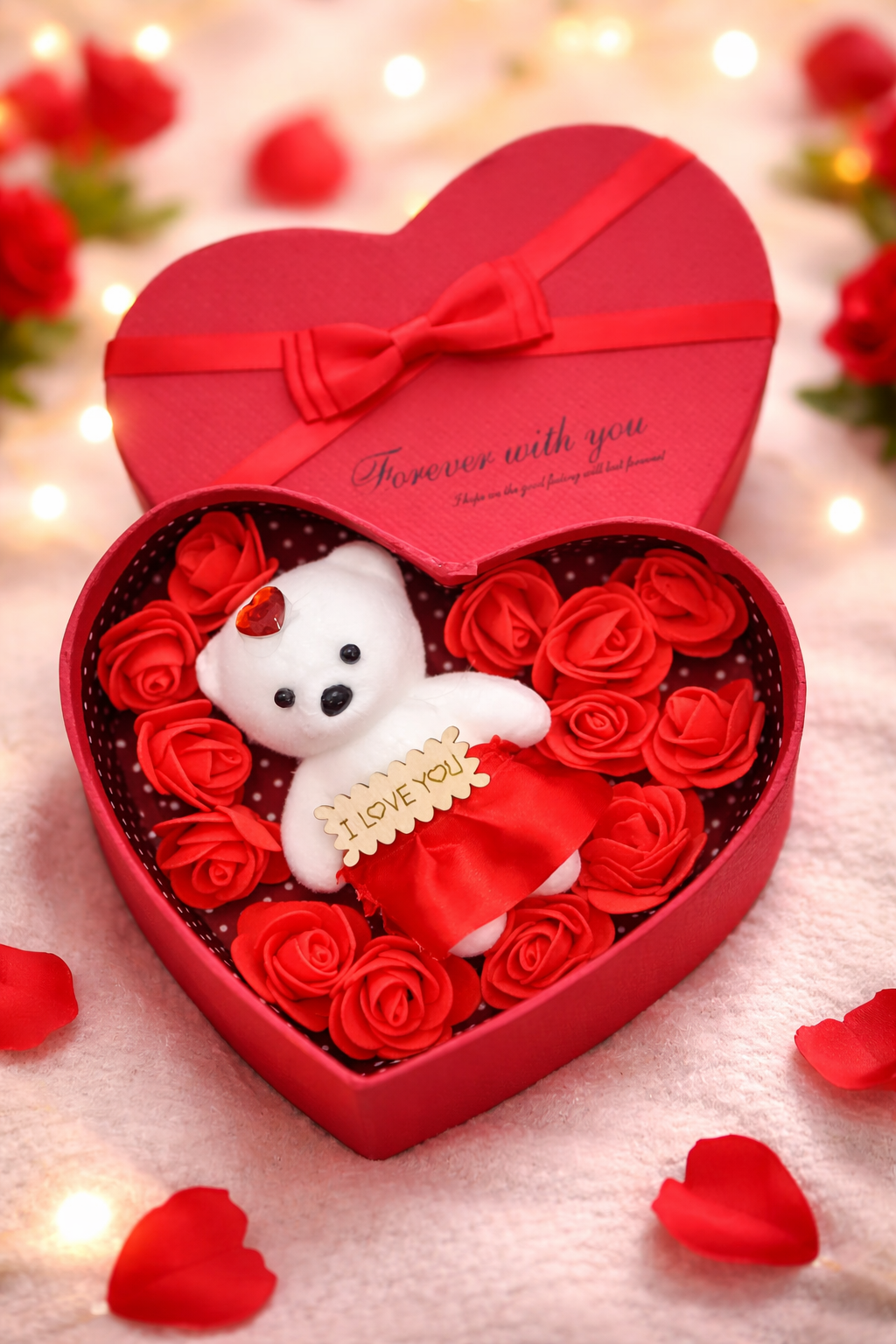 Valentine’s Heart Gift Box with Teddy & Roses